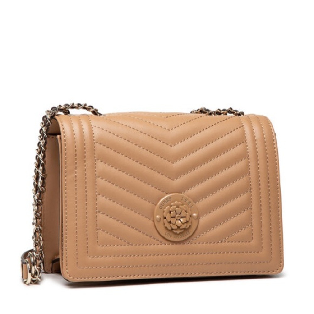 Guess Tan Quilted Leather Shoulder Bag